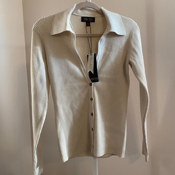 Nordstrom Tops - Truth by Republic Cream Ribbed Collared Sweater Size S NWT